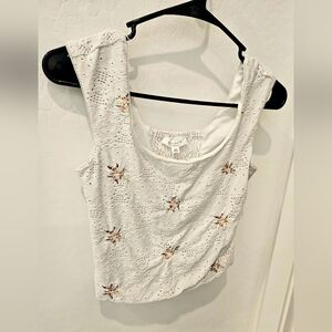 White Eyelet Floral Tank Top